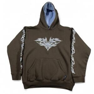 Silver Point Tribal Graphic Hoodie Brown Blue Y2K Streetwear Womens M